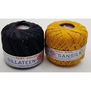 Sillateen Sansilk mercerized ceichet thread floss black and gold 75 yds each nos
